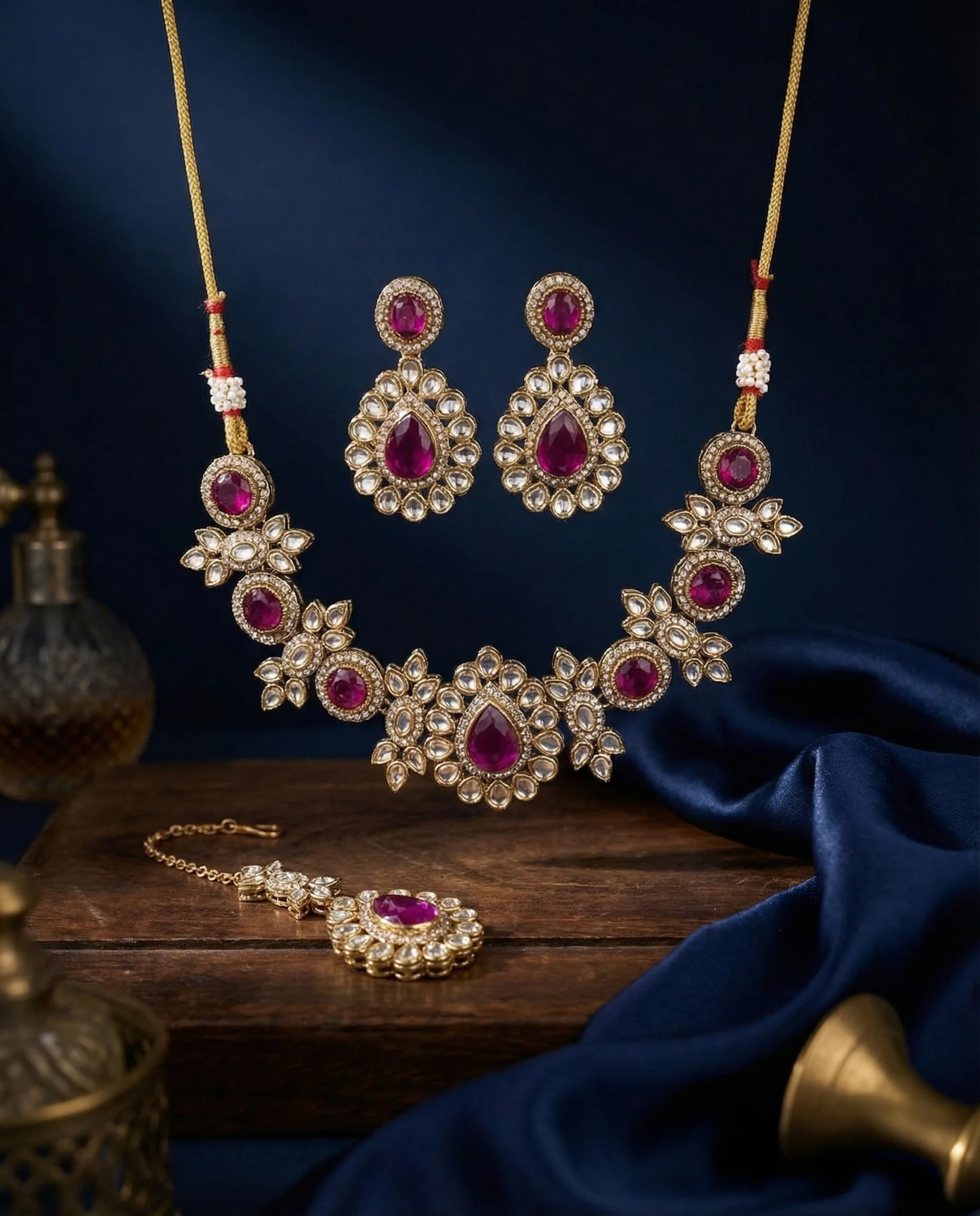 Purple Sierra Kundan Choker Necklace Set With Earring & Teeka
