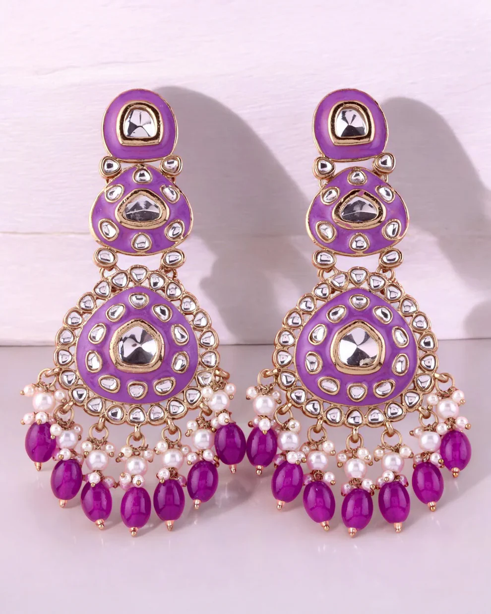 Purple Tisya Meenakari Chandbali - Image 3