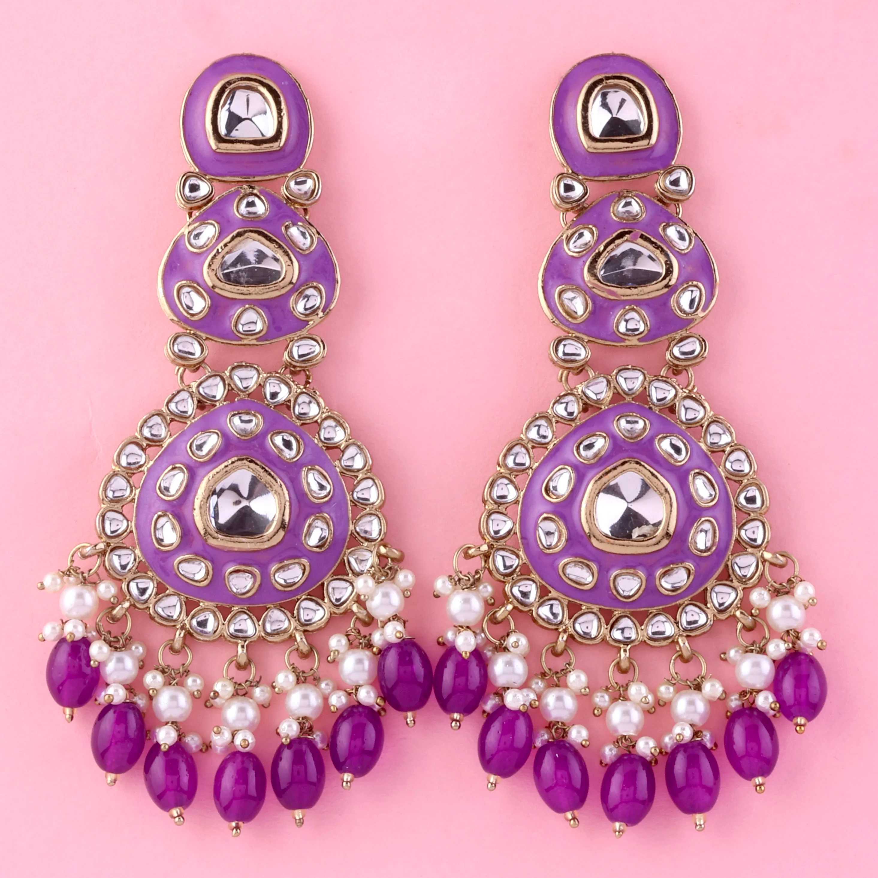 Purple Tisya Meenakari Chandbali - Image 5