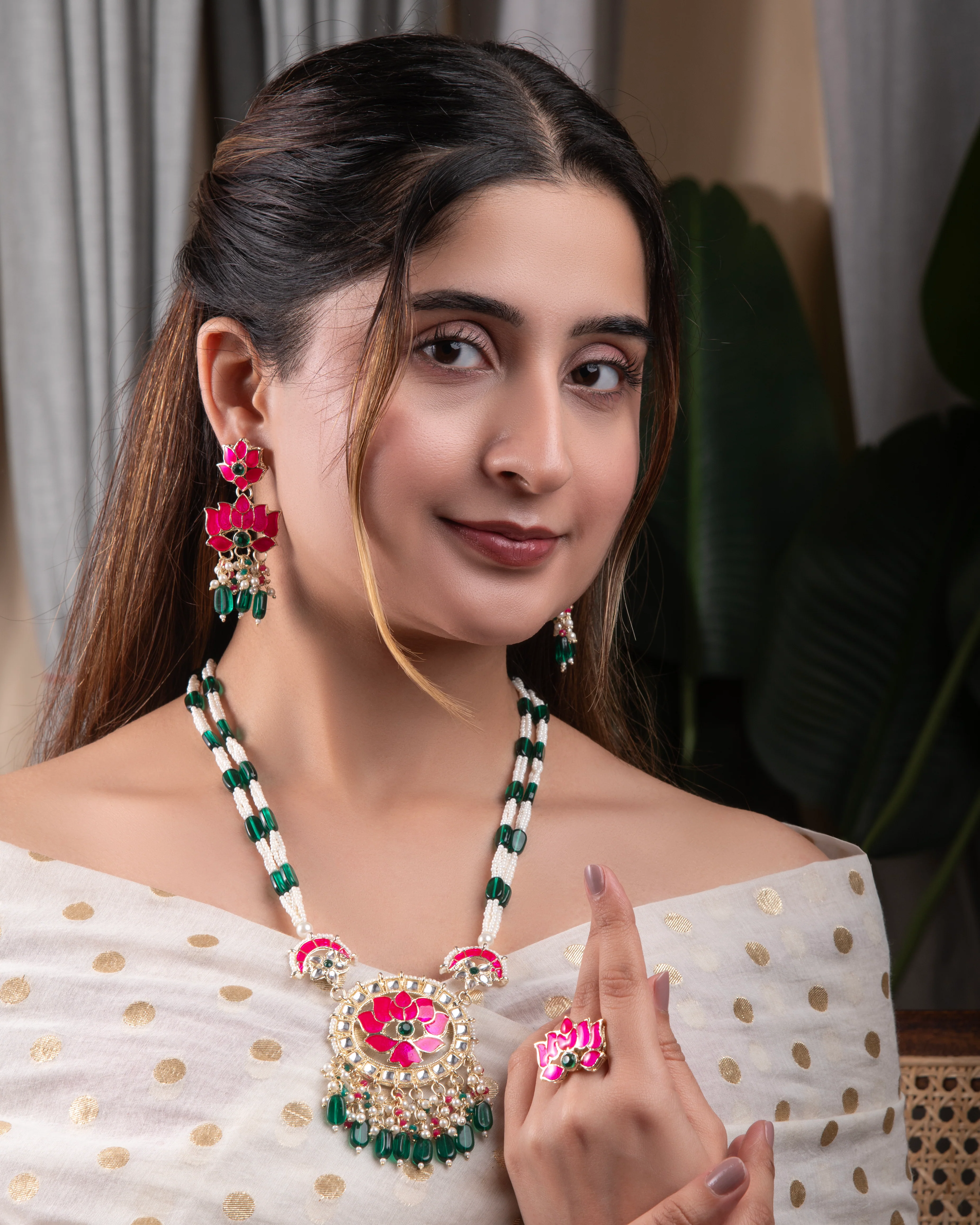 Pushkara Long Necklace Set with Earring & Ring - Image 2