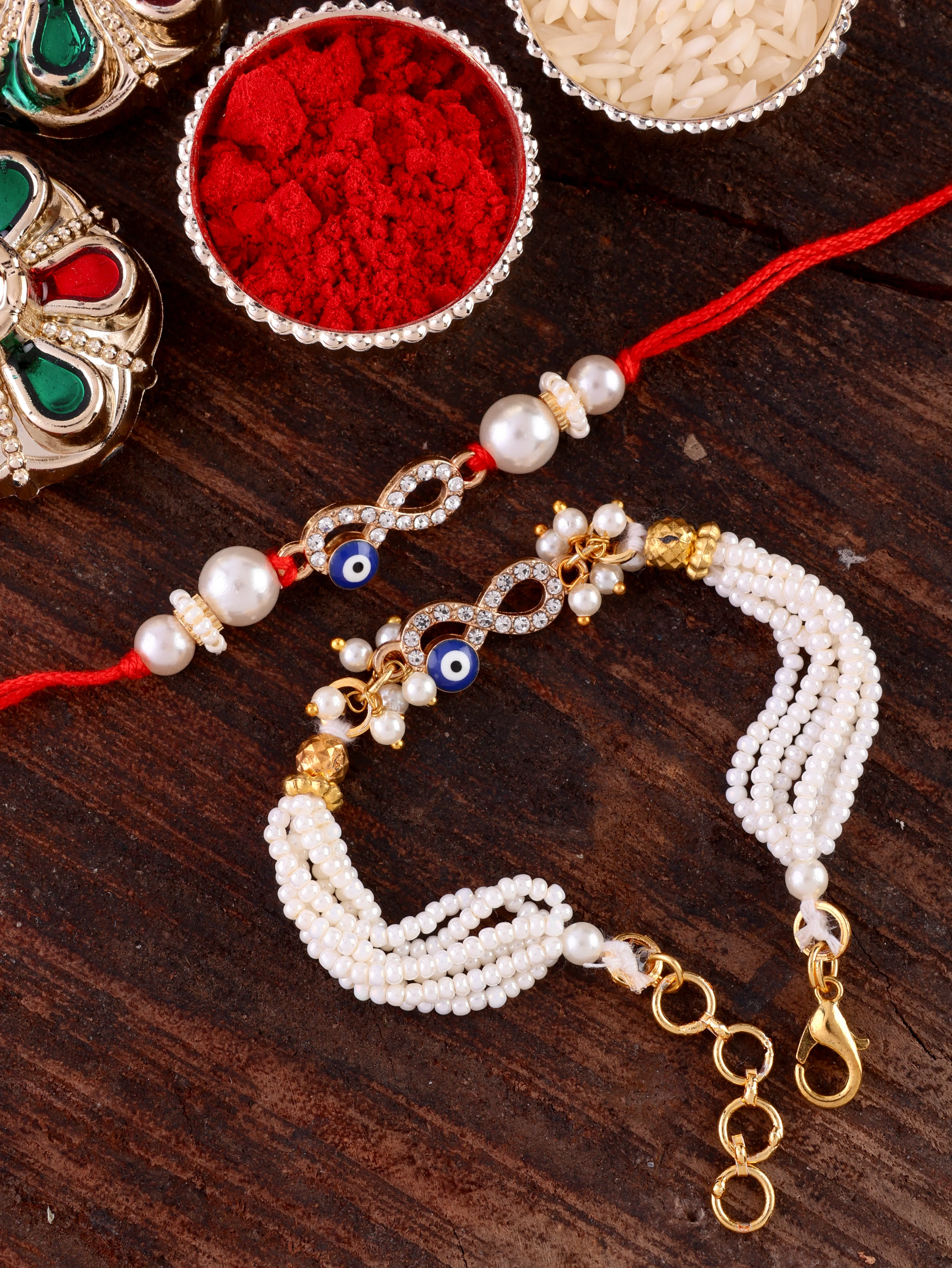 Rakshit Bhaiya Rakhi and Bhabhi Bracelet with Card | Tilak Set Included - Image 3