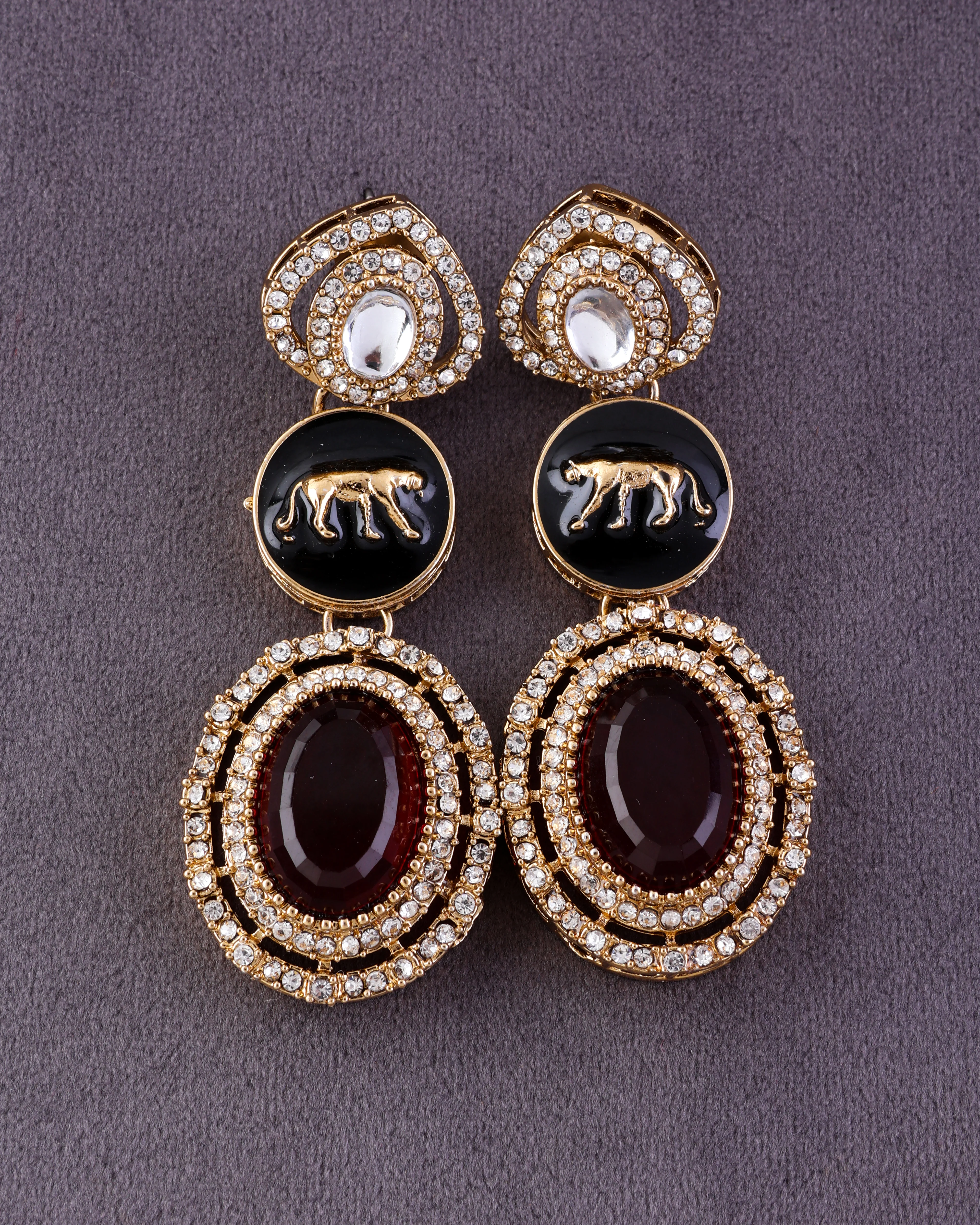 Red Iravya Premium Designer Zircone Polki Dupe Earring - Image 3