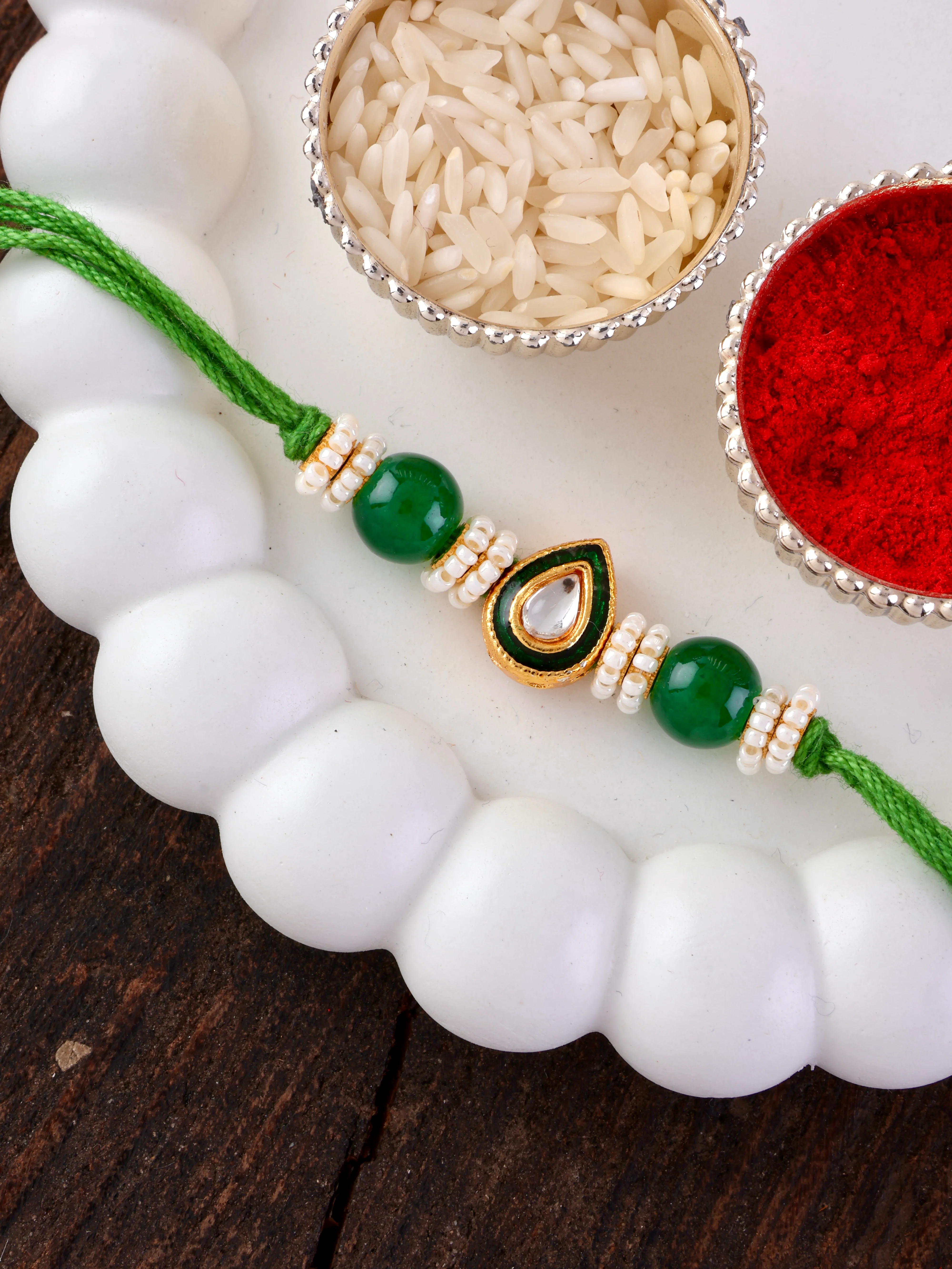 Green Dhivi Rakhi for Brother | Tilak Set Included - Image 4