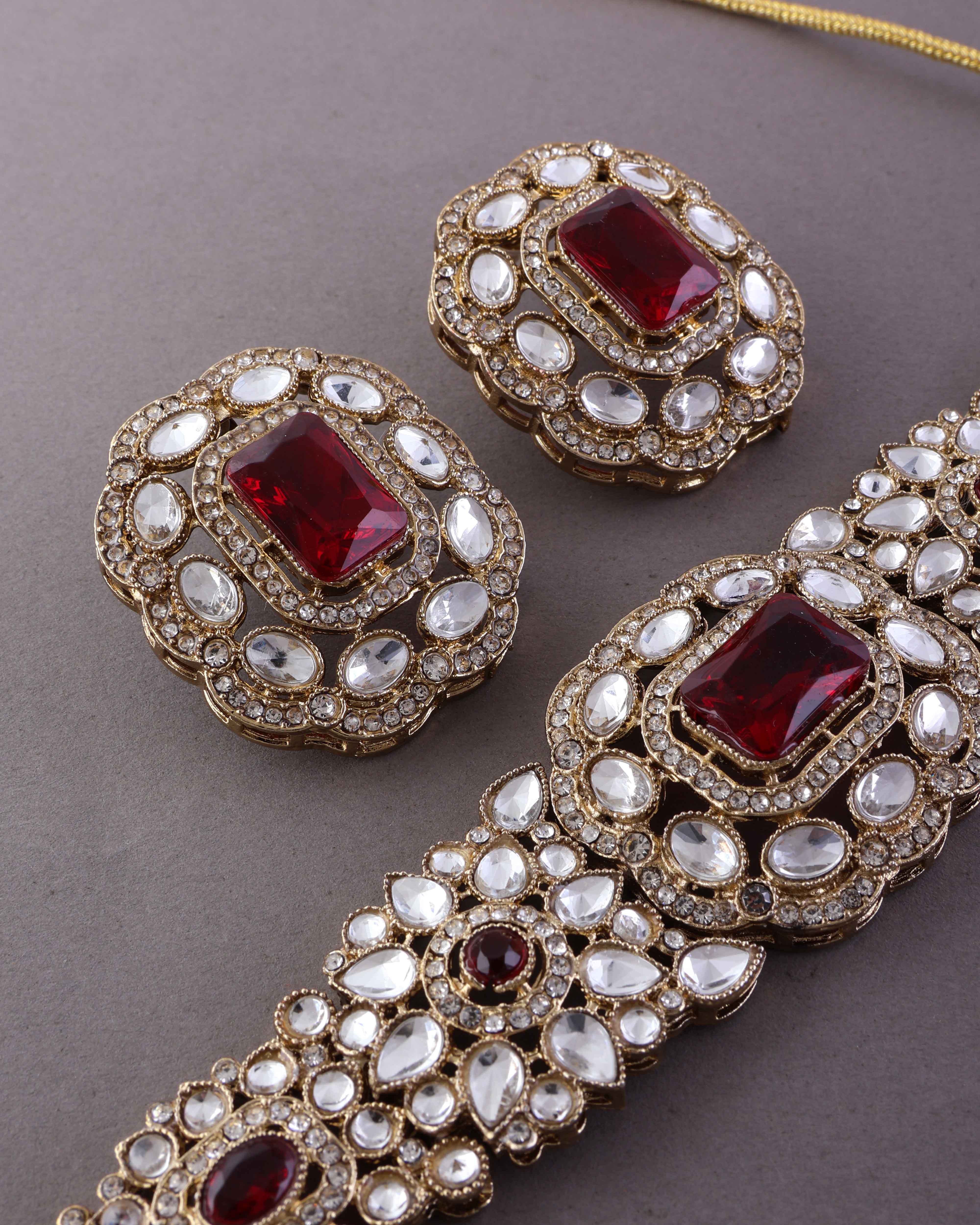 Red Gunveen Choker Necklace Earring - Image 4