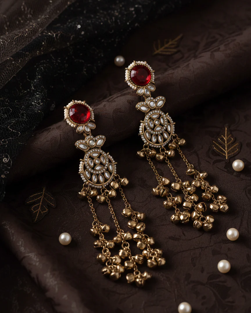 Red Isharv Kashmiri Look Ghunghru Earring - Image 2