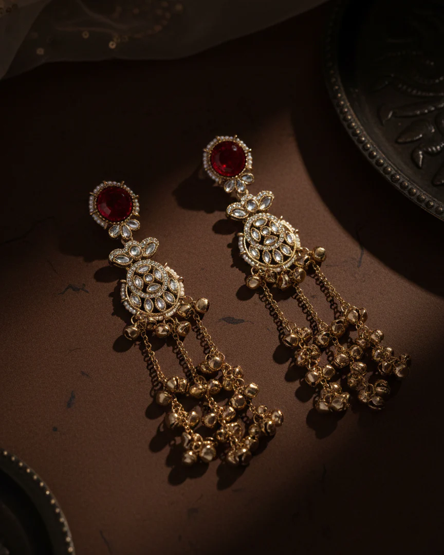 Red Isharv Kashmiri Look Ghunghru Earring - Image 4