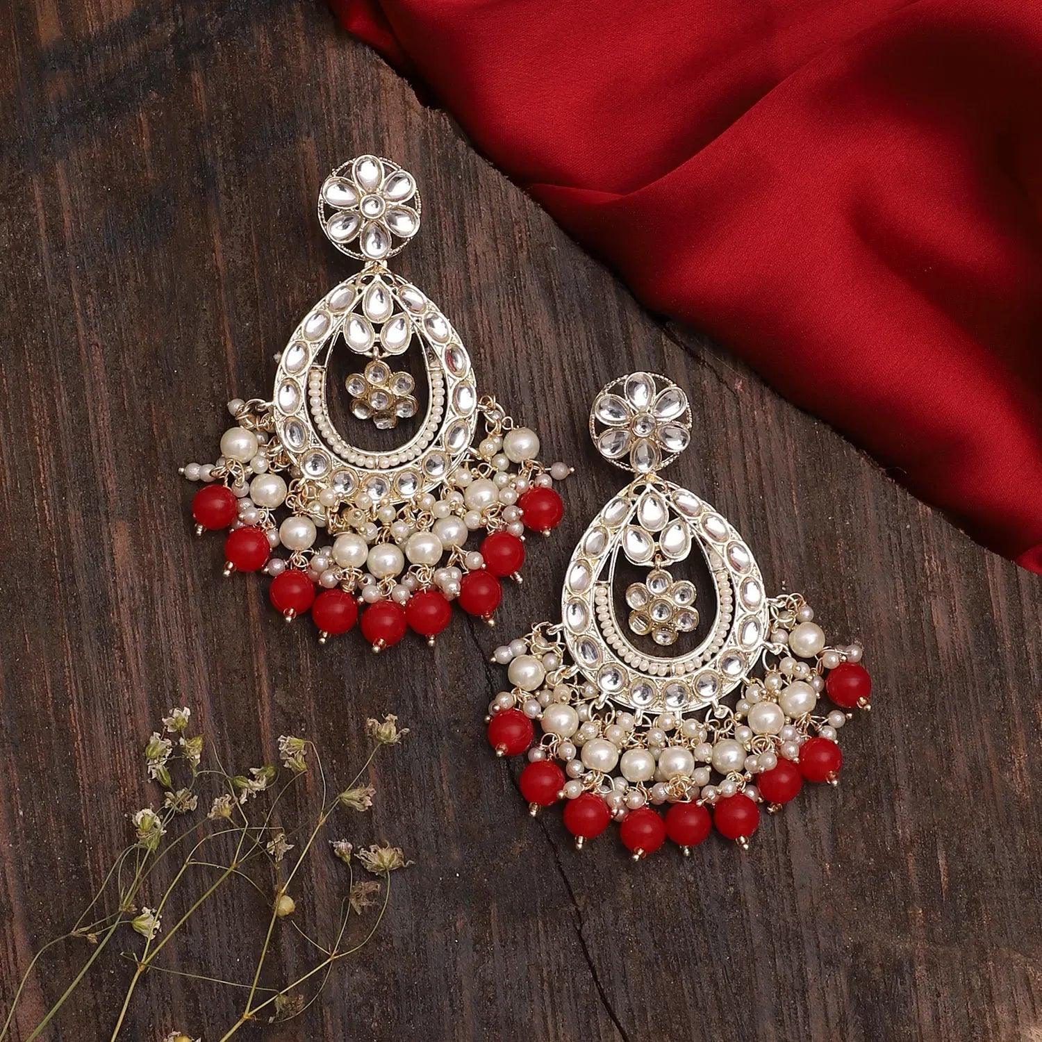 Red Jiya Kundan Earring - Image 3