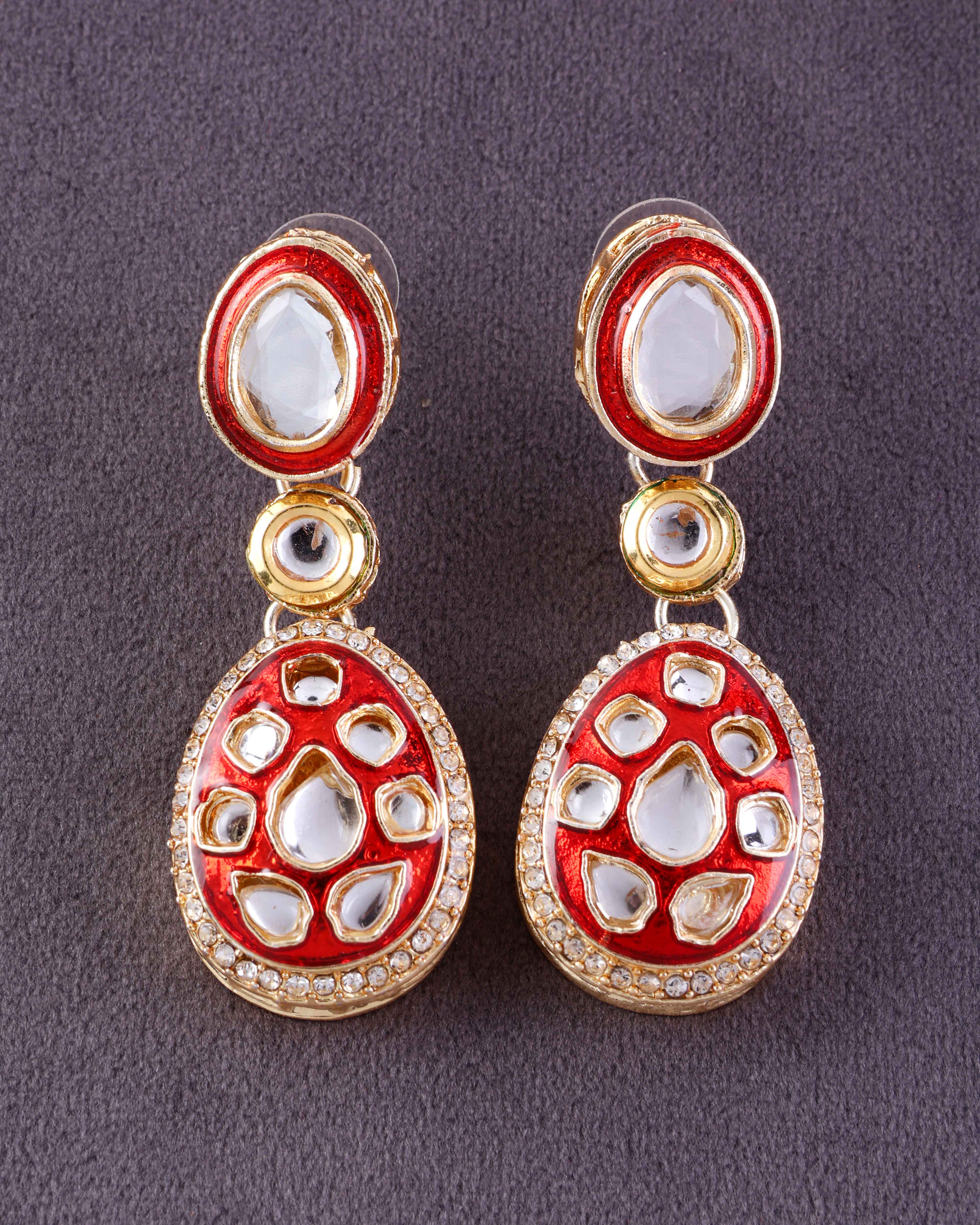 Red Kuvar Meenakari Earring - Image 3