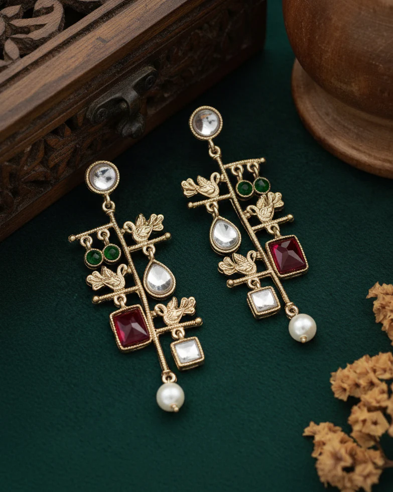 Red Mohana Designer Peacock Earring - Image 2