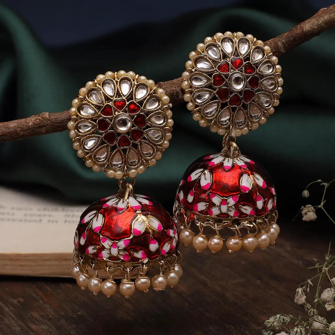 Red Nimrat Meena Jhumka - Image 2