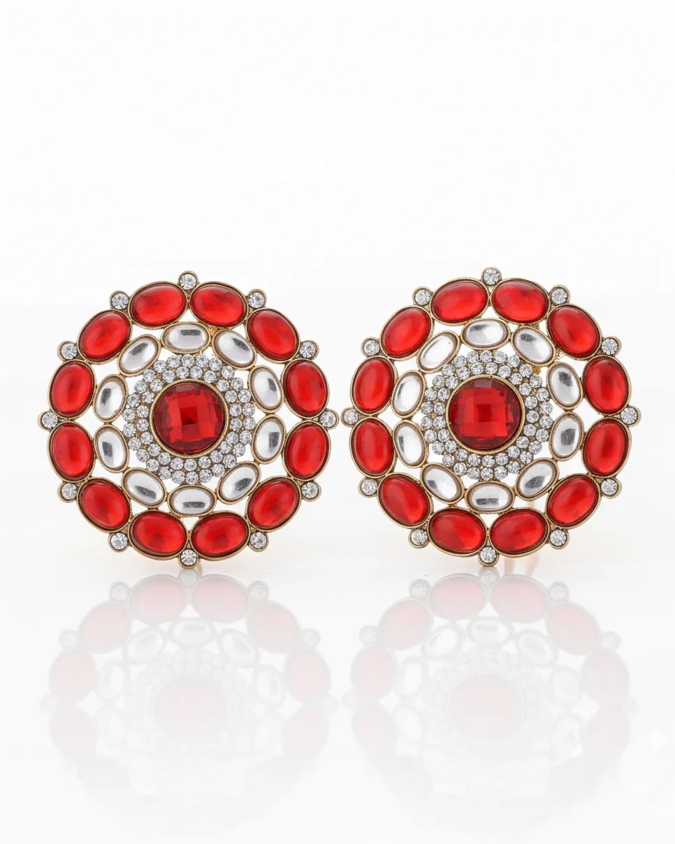 Red Prashna Kundan Stud - Image 5