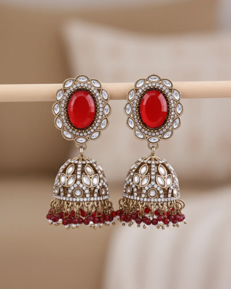 Red Seher Premium Jhumki Earring - Image 2