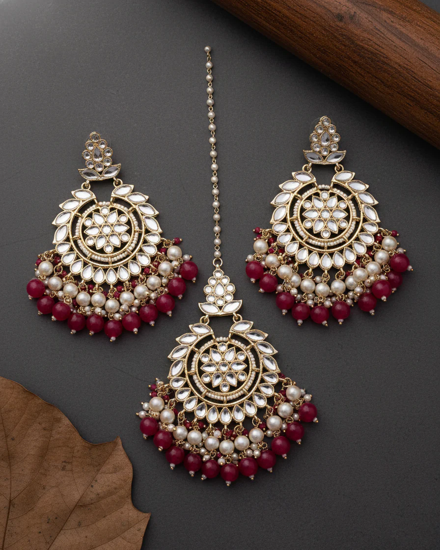 Red Shaili Teeka Earring - Image 4