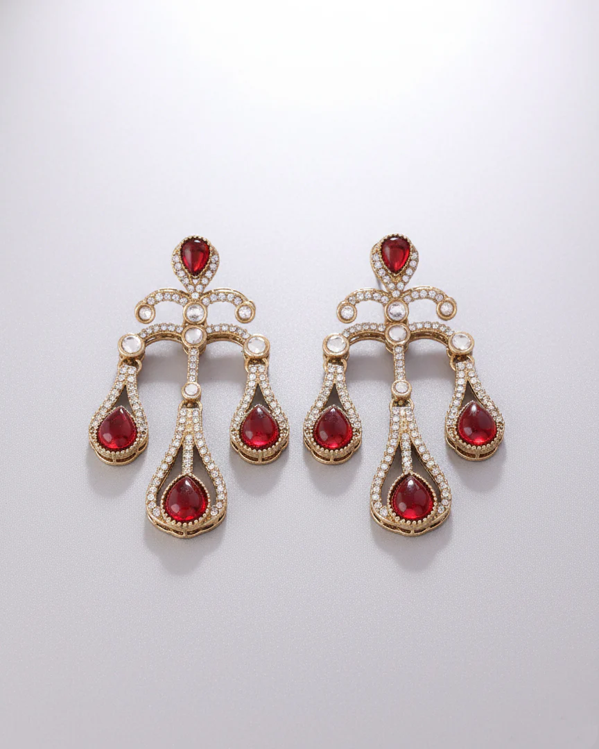 Red Urvi Premium Designer Zircone Earring - Image 3