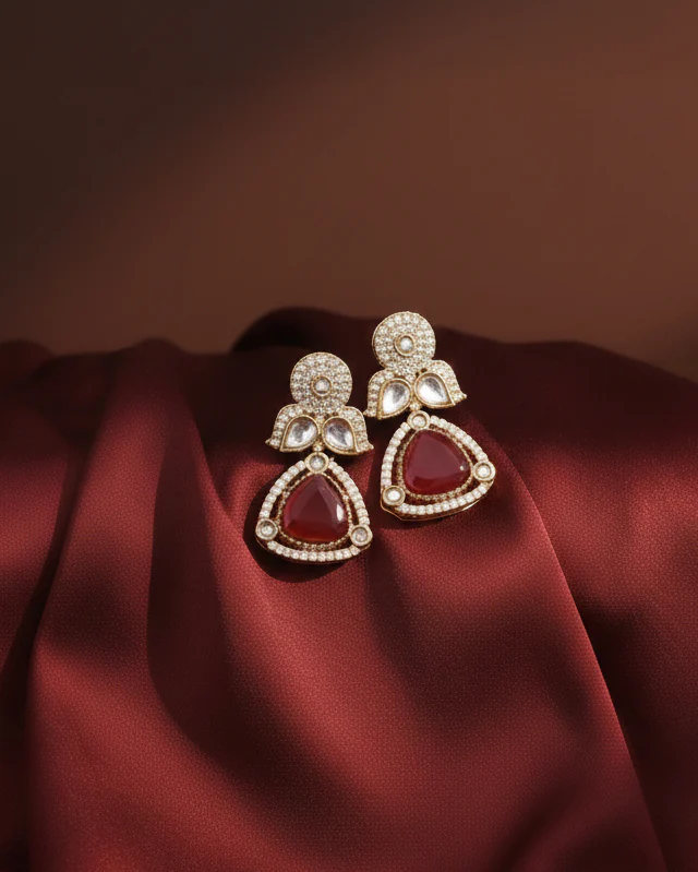 Ruby Adhvika Designer Monalisa and Zircone Necklace Set with Earring & Teeka - Image 3