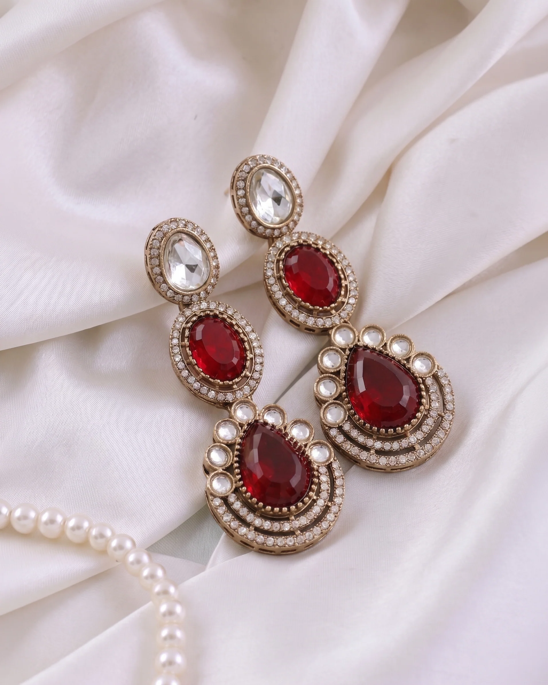 Ruby Amreen Premium Designer Zircone Polki Dupe Earring - Image 3