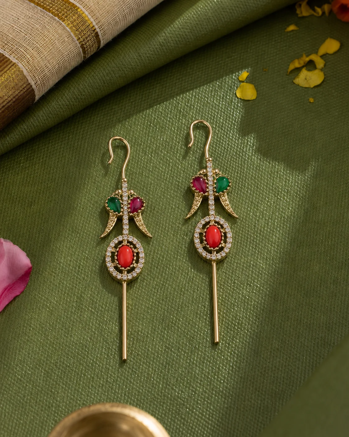 Ruby Green Anvit Parrot Designer Ear-Cuff Earring