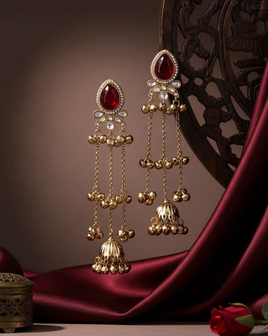 Ruby Nidhi Kashmiri Look Ghunghru Jhumka Earring - Image 3