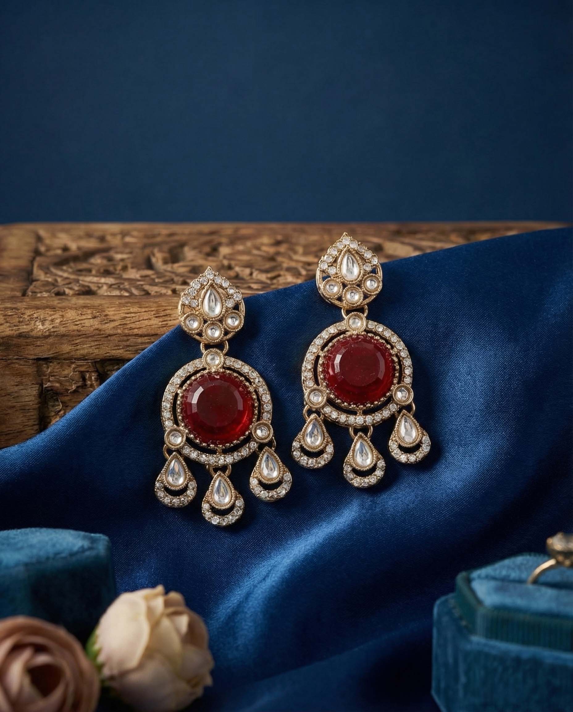 Ruby Niyoti Premium Designer Zircone Polki Dupe Earring - Image 2