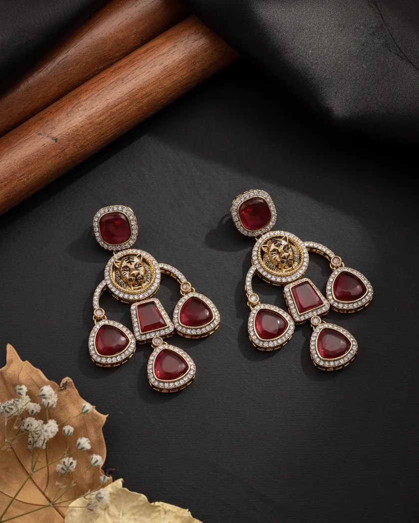 Anaya Ruby Sabya Designer Earring - Image 3