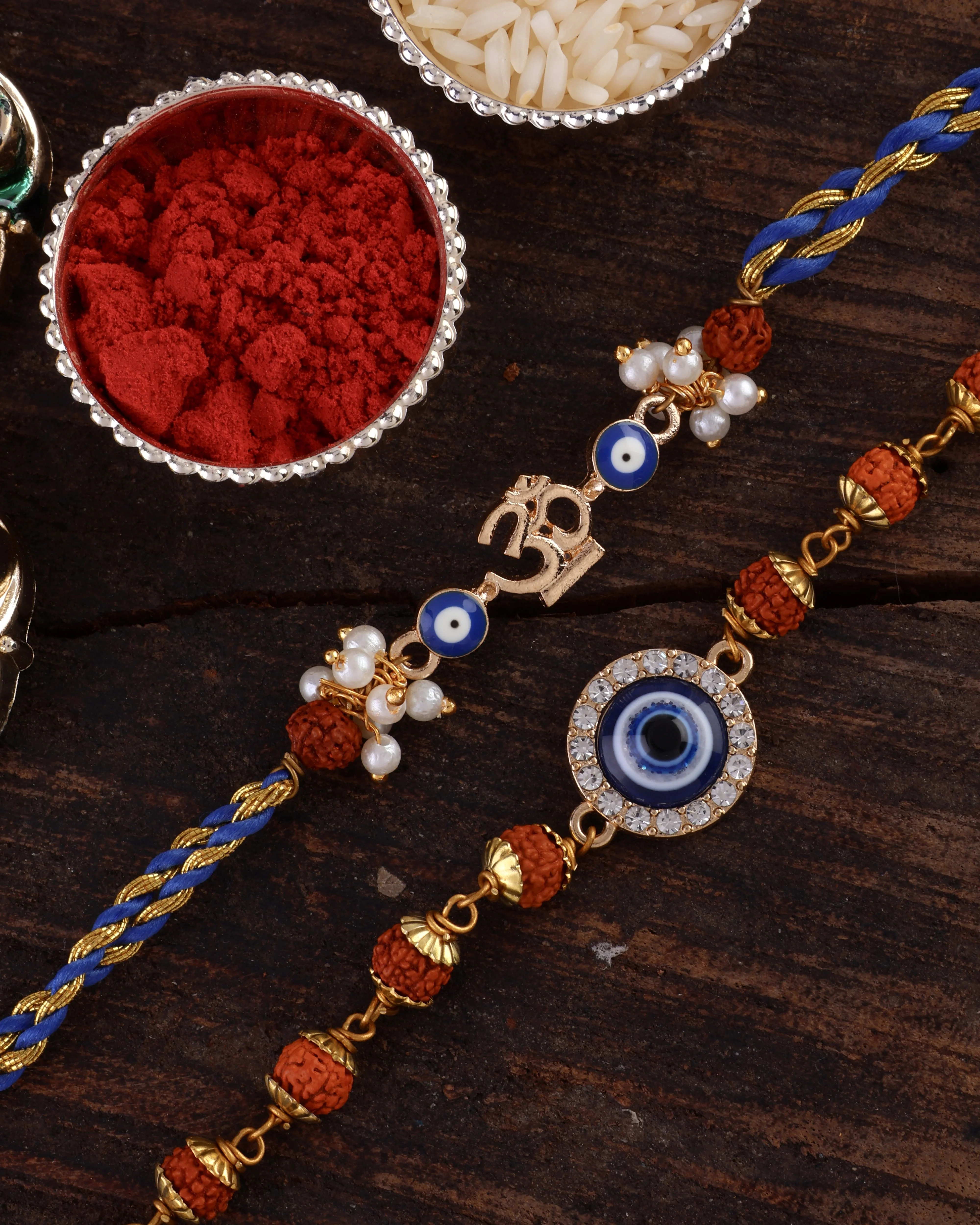 Rudraksh Rakhi and Bracelet with Card | Tilak Set Included