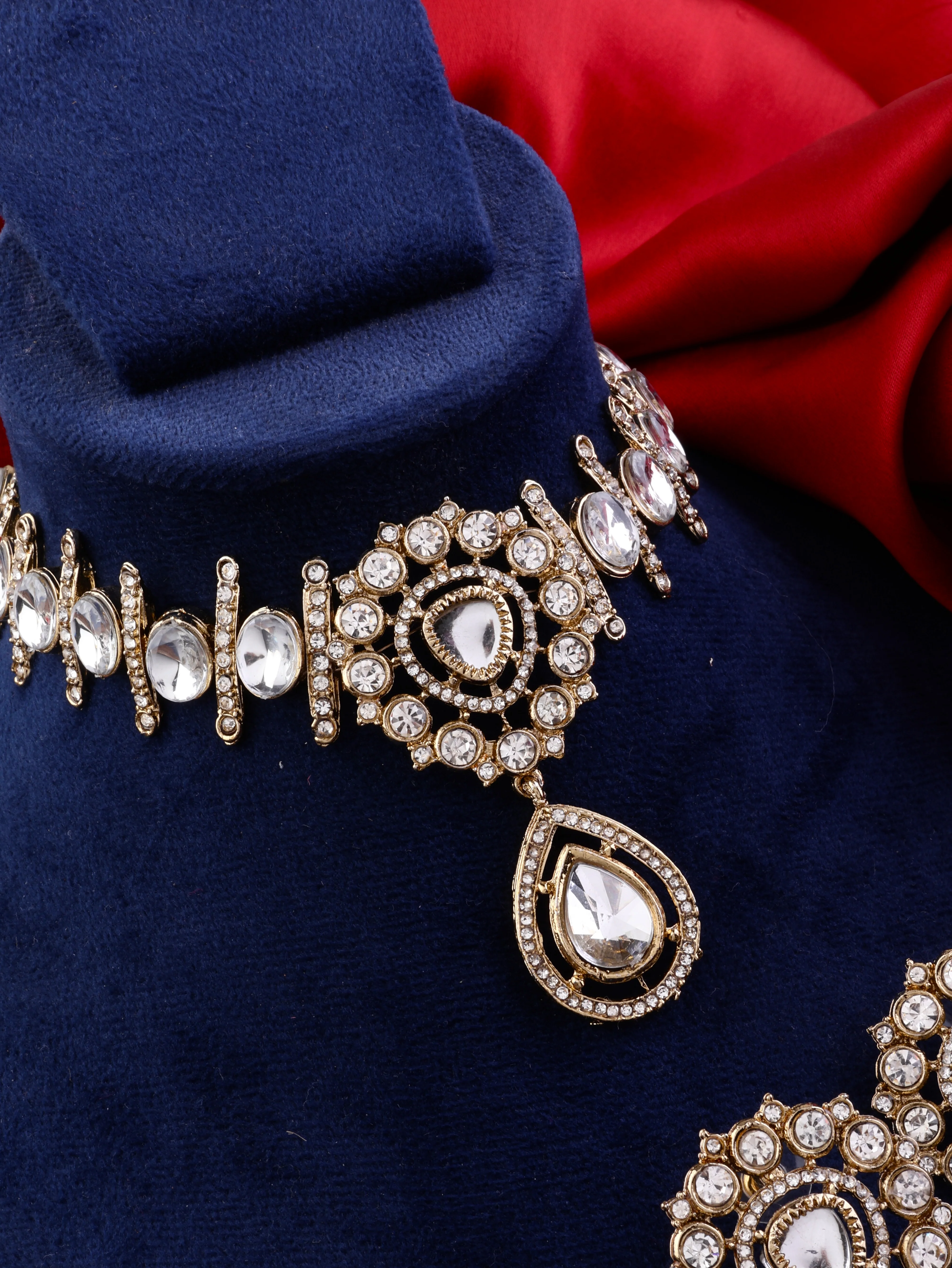 Gold Rutba Indo Western Necklace With Earrings - Image 4