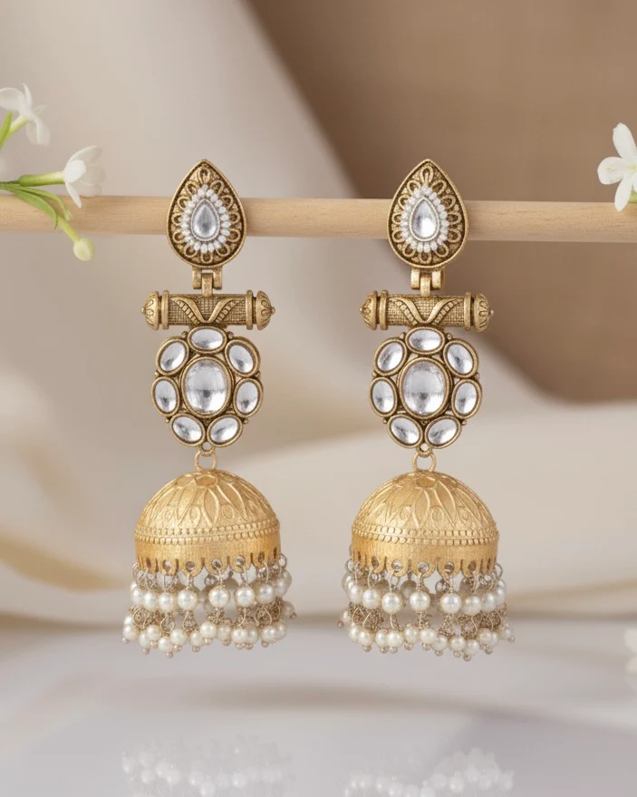 Shrishti Designer Jhumki Earring Brass Lookalike - Image 3