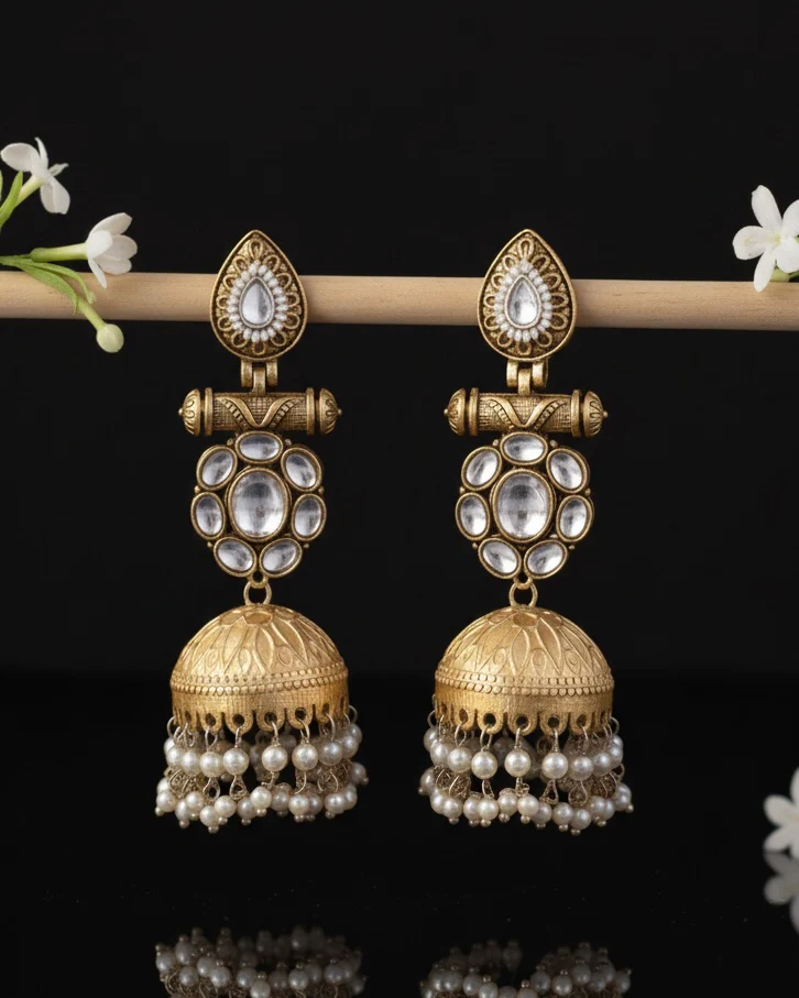 Shrishti Designer Jhumki Earring Brass Lookalike - Image 4