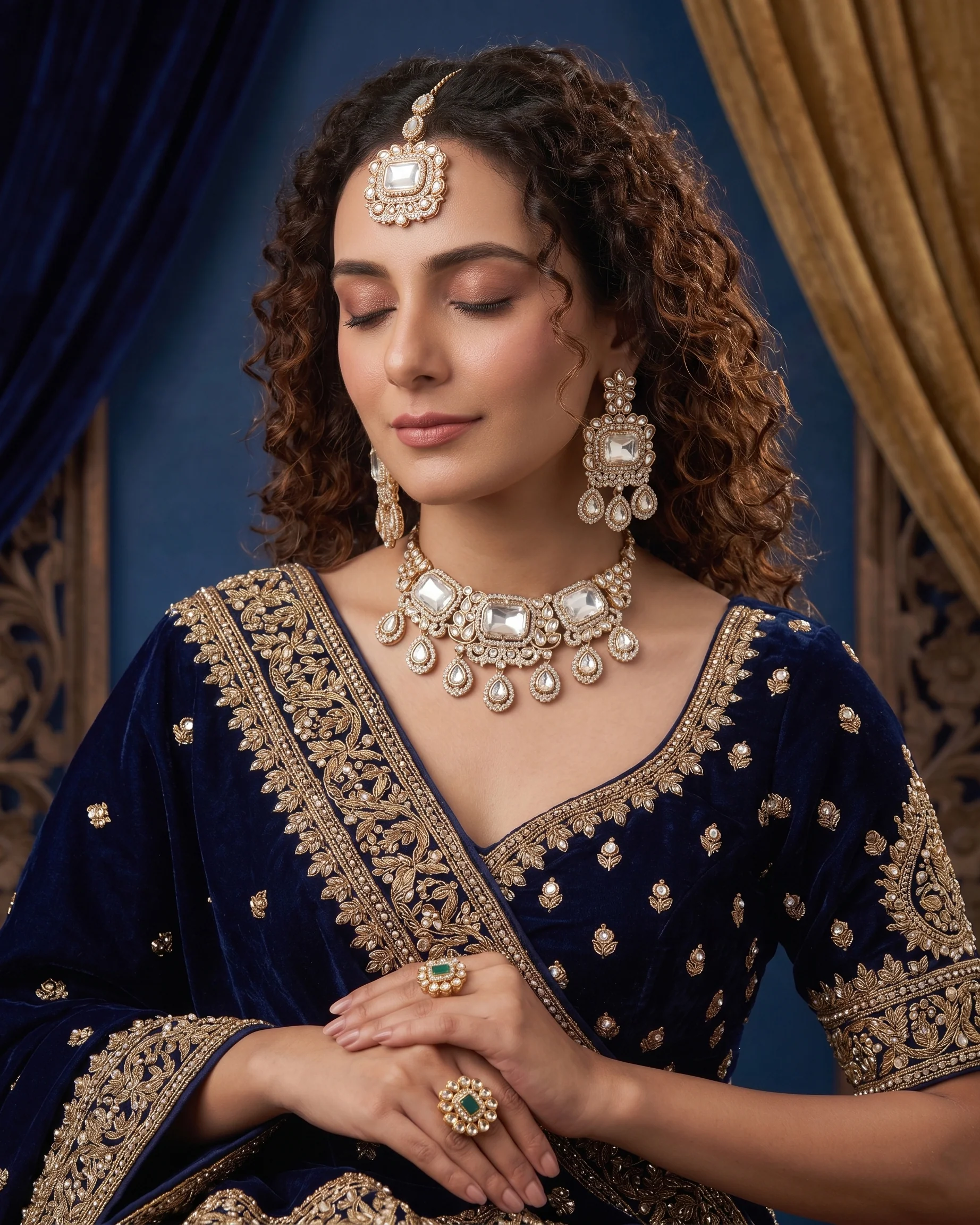 Silver Harshika Premium Zircone Polki Dupe Necklace Set - Image 4