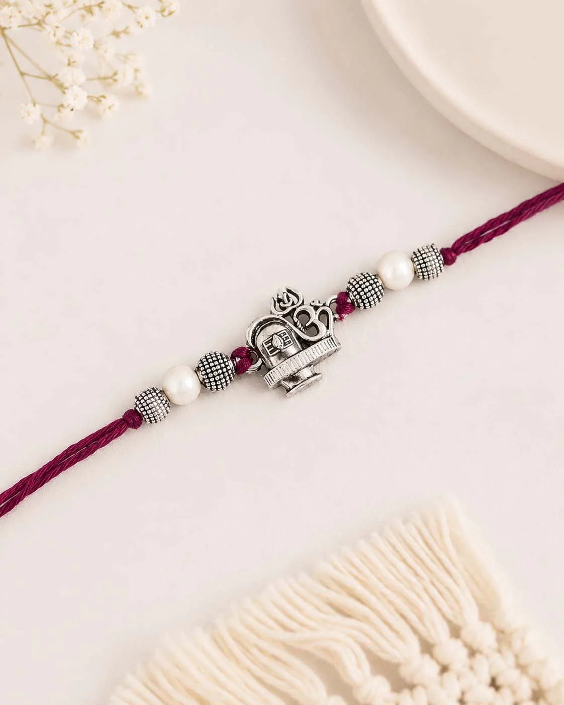 Silver Om Shiv Rakhi for Brother | Tilak Set Included - Image 3