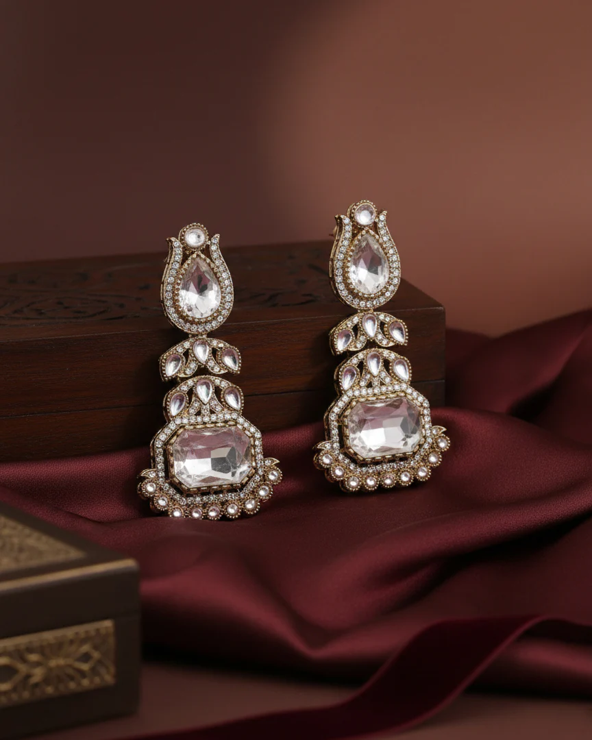 Silver Patricia Premium Designer Zircone Polki Dupe Earring