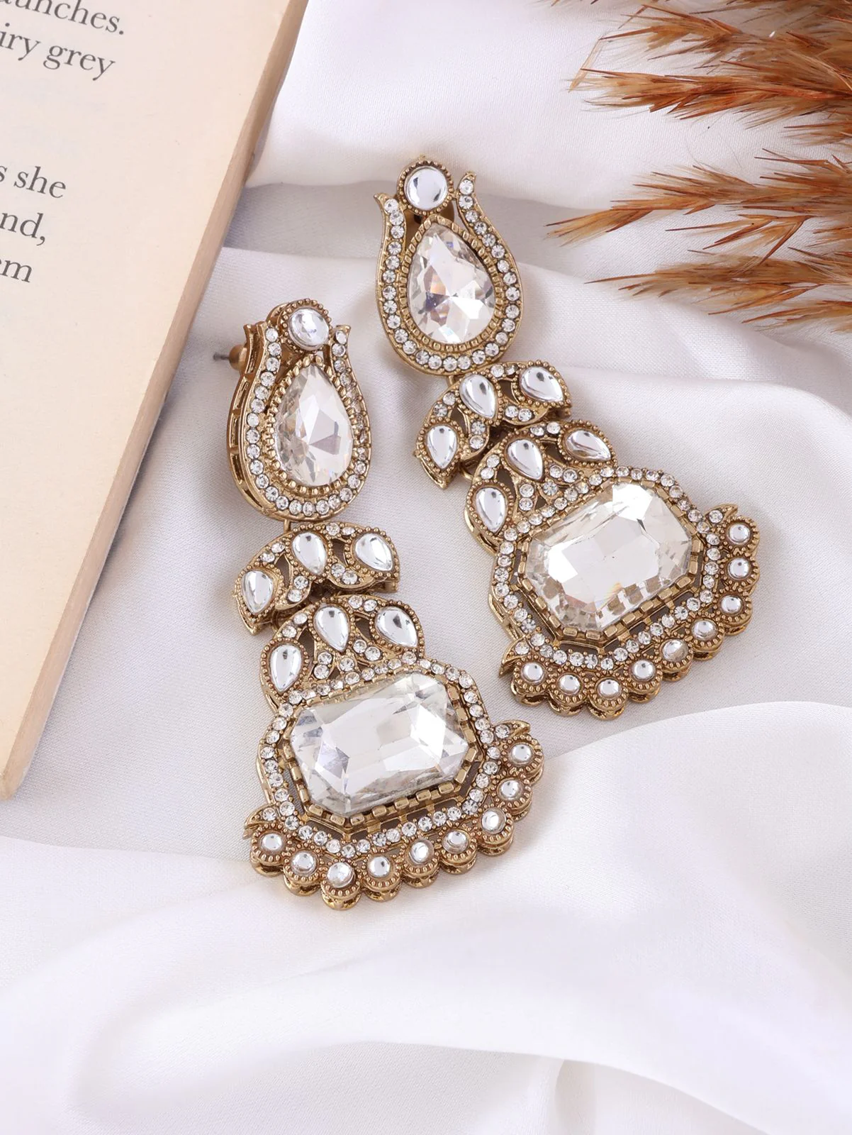 Silver Patricia Premium Designer Zircone Polki Dupe Earring - Image 3