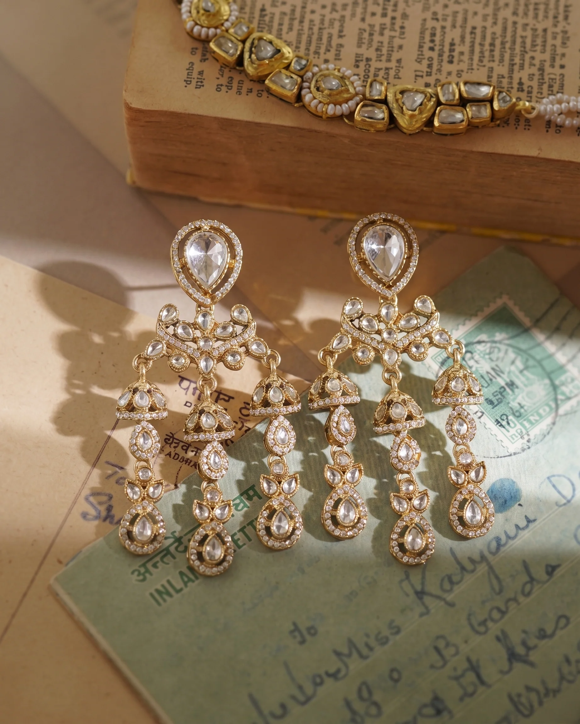 Silver Ruvika Designer Zircone Polki Dupe Earring - Image 4