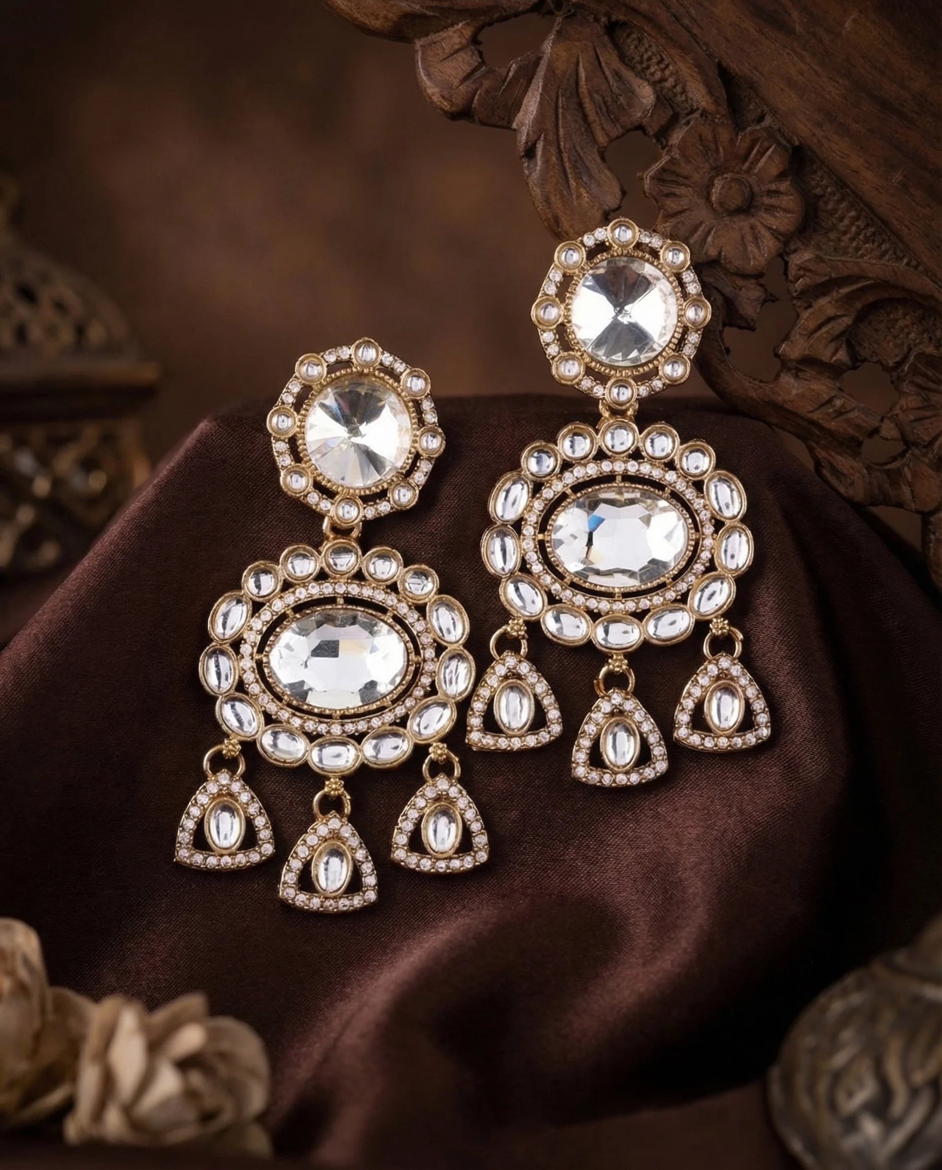 Silver Suhen Premium Polki Dupe Earring - Image 3