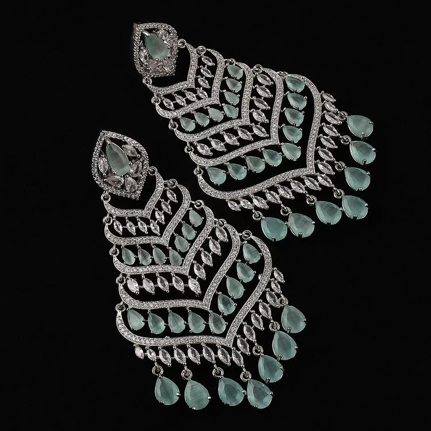 Silver with Mint Debora AD Chandbali - Image 2