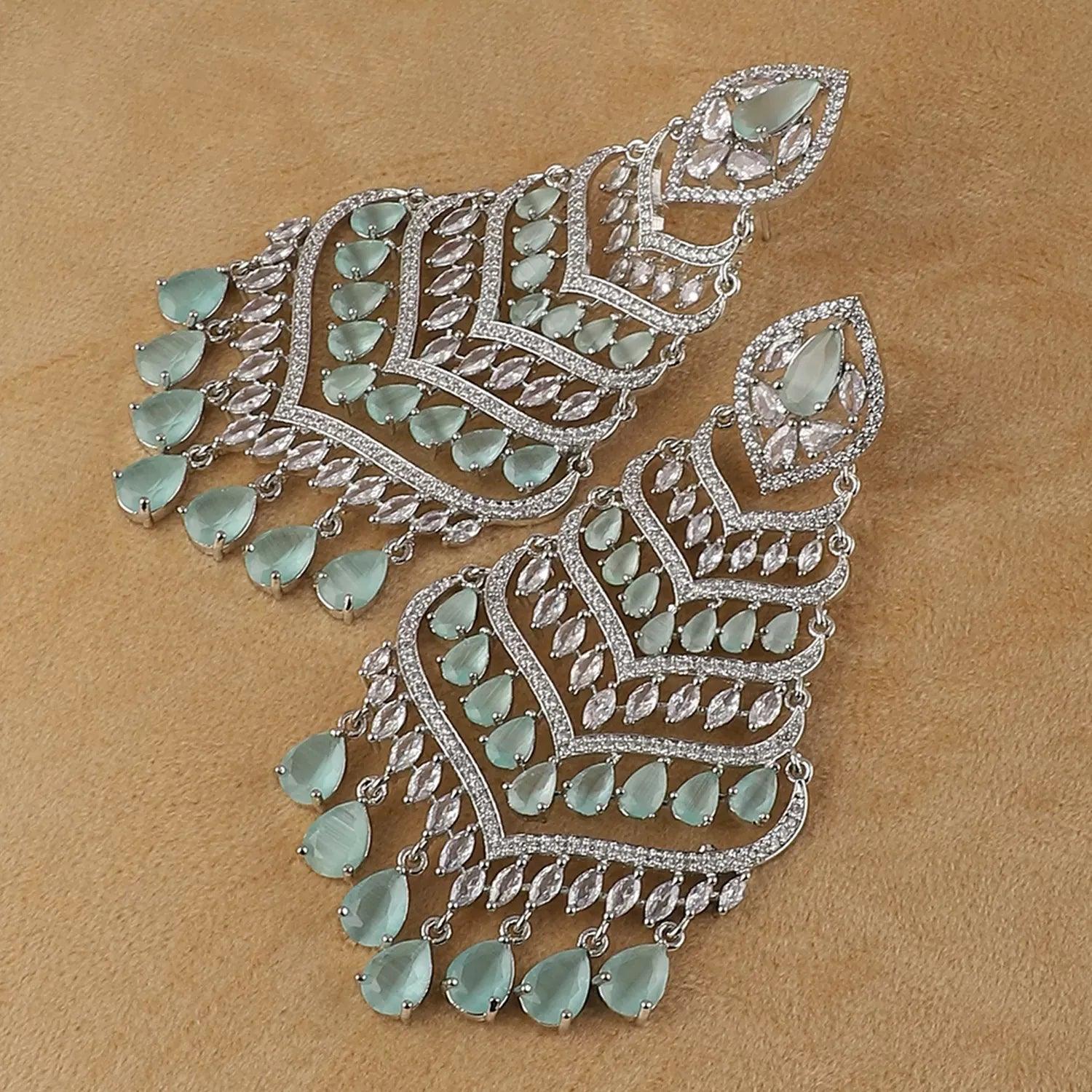 Silver with Mint Debora AD Chandbali - Image 3