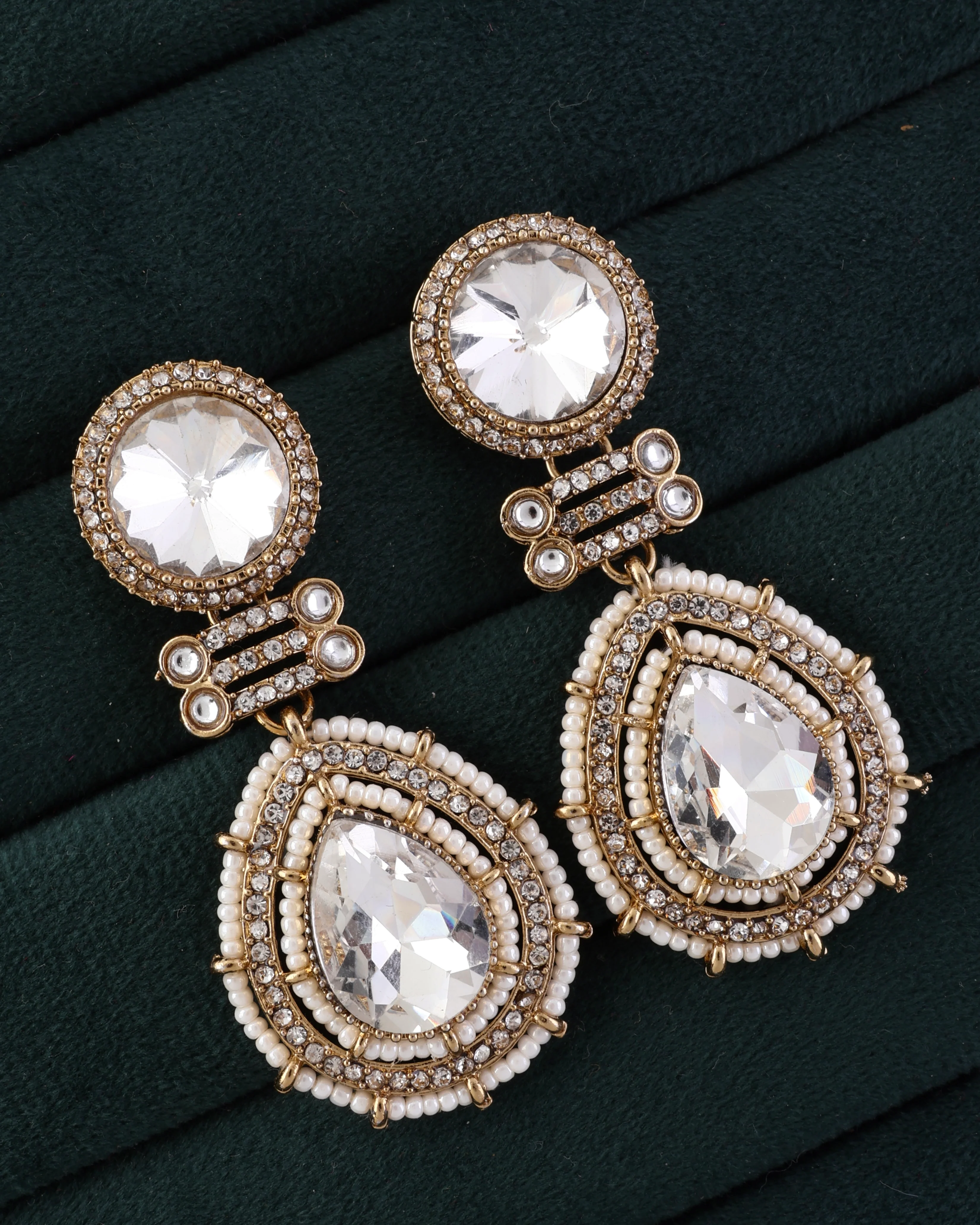 White Zyra Premium Designer Zircone Polki Dupe Earring - Image 2