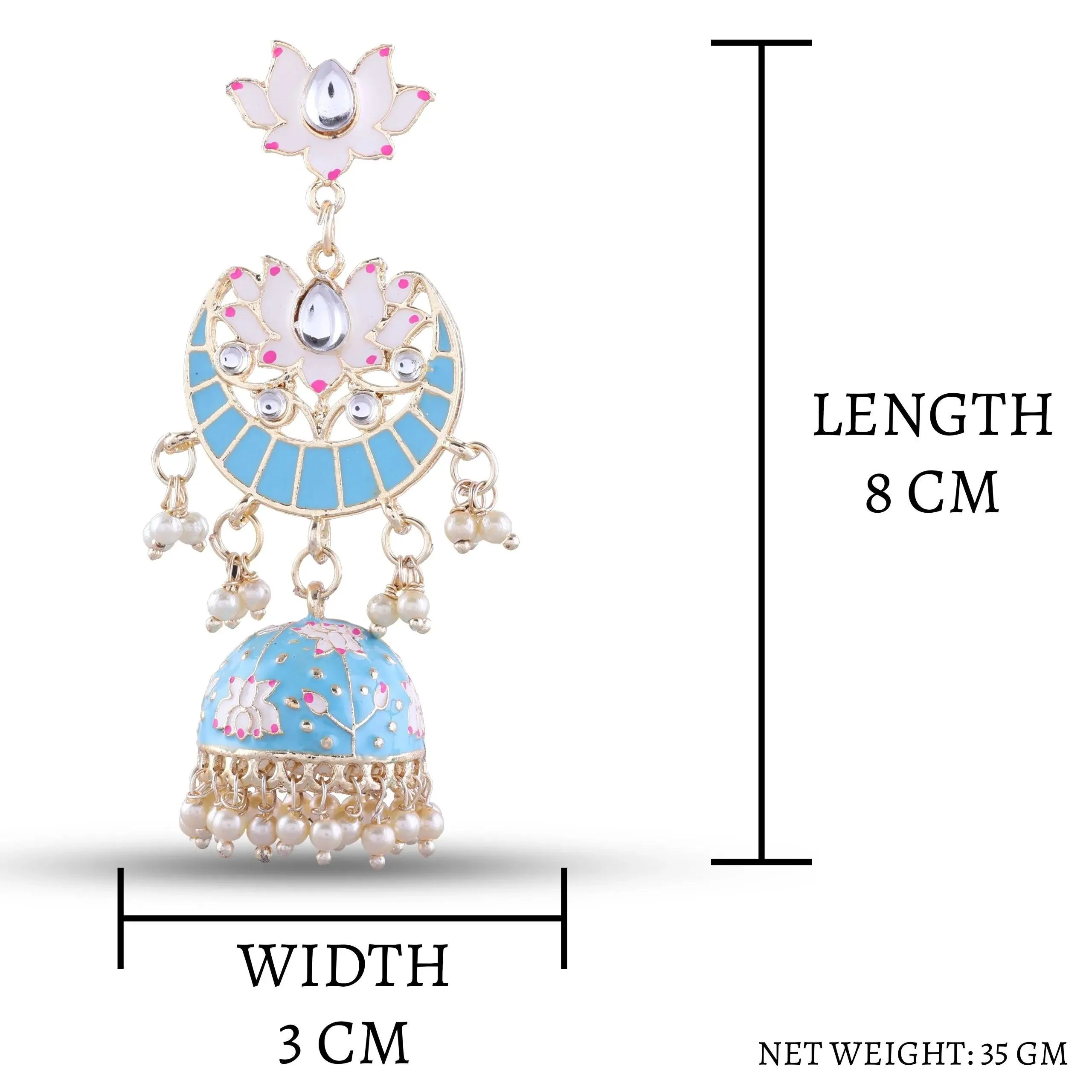 Sky Blue Long Moon Jhumka - Image 3