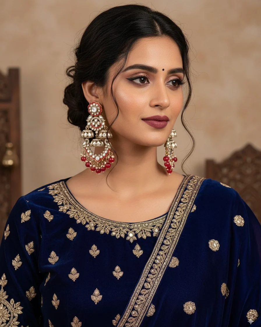 Red Taha Meenakari Zircon Jhumki Earring - Image 3