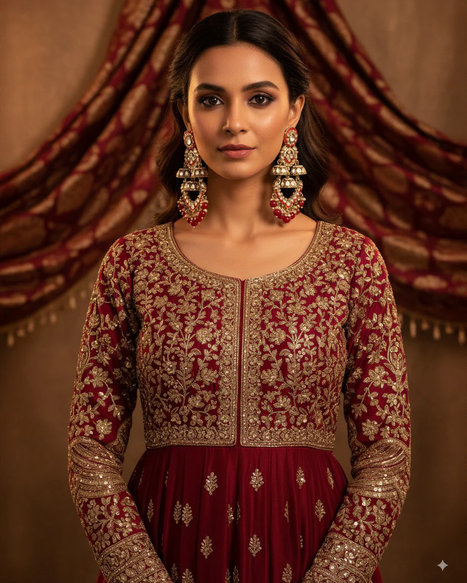 Red Taha Meenakari Zircon Jhumki Earring - Image 7