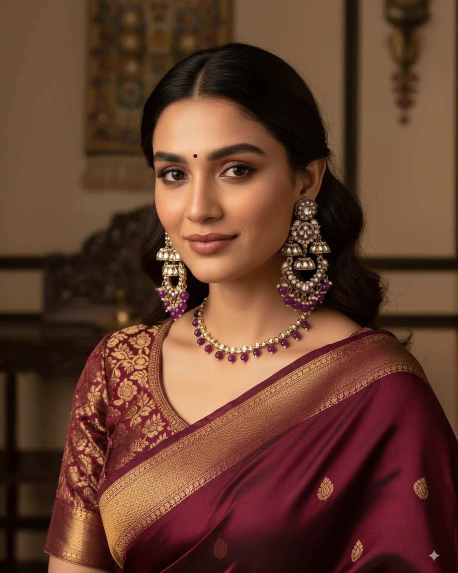 Purple Taha Meenakari Zircon Jhumki Earring - Image 4