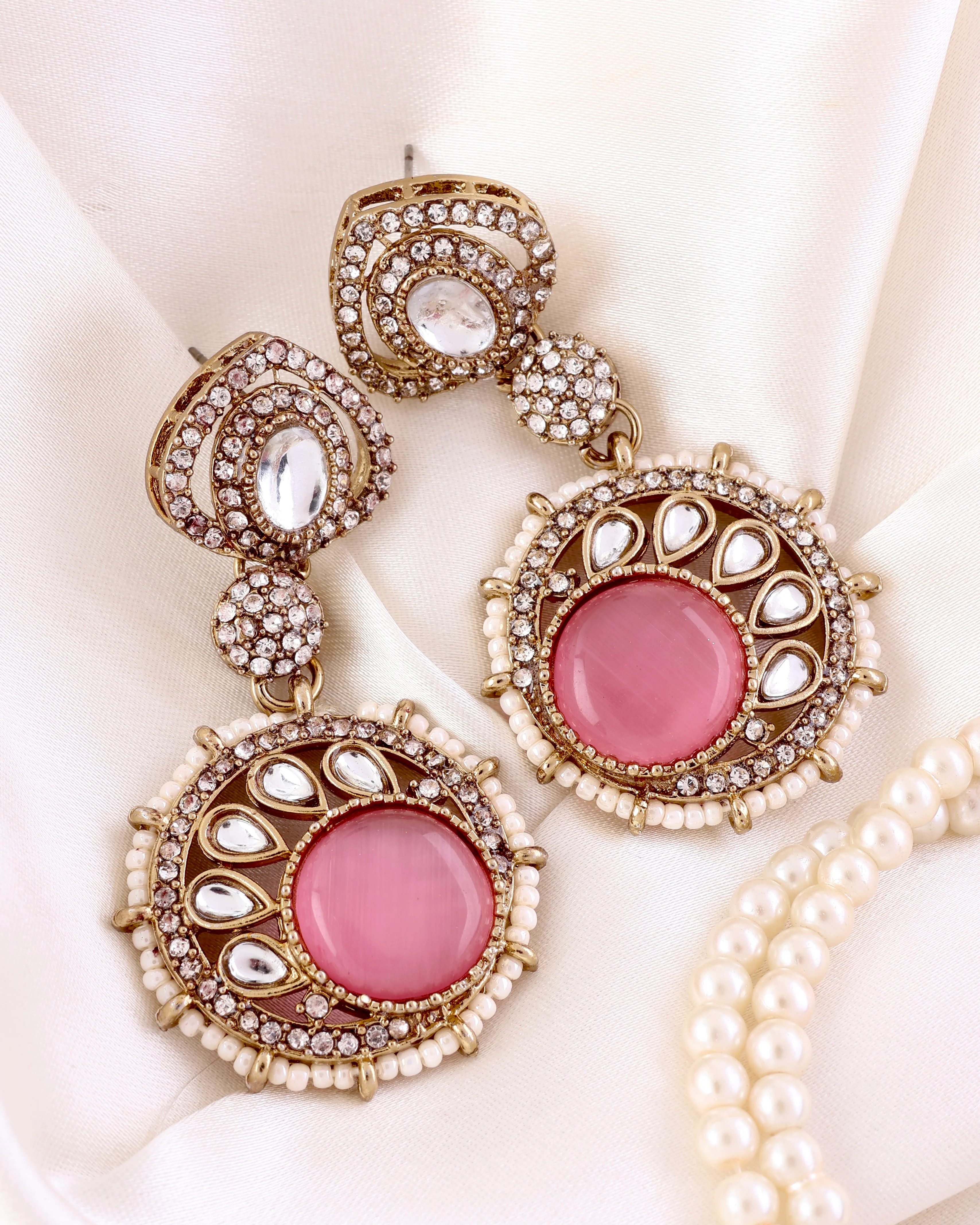 Blush Tanshika Premium Designer Zircone Polki Dupe Earring - Image 2