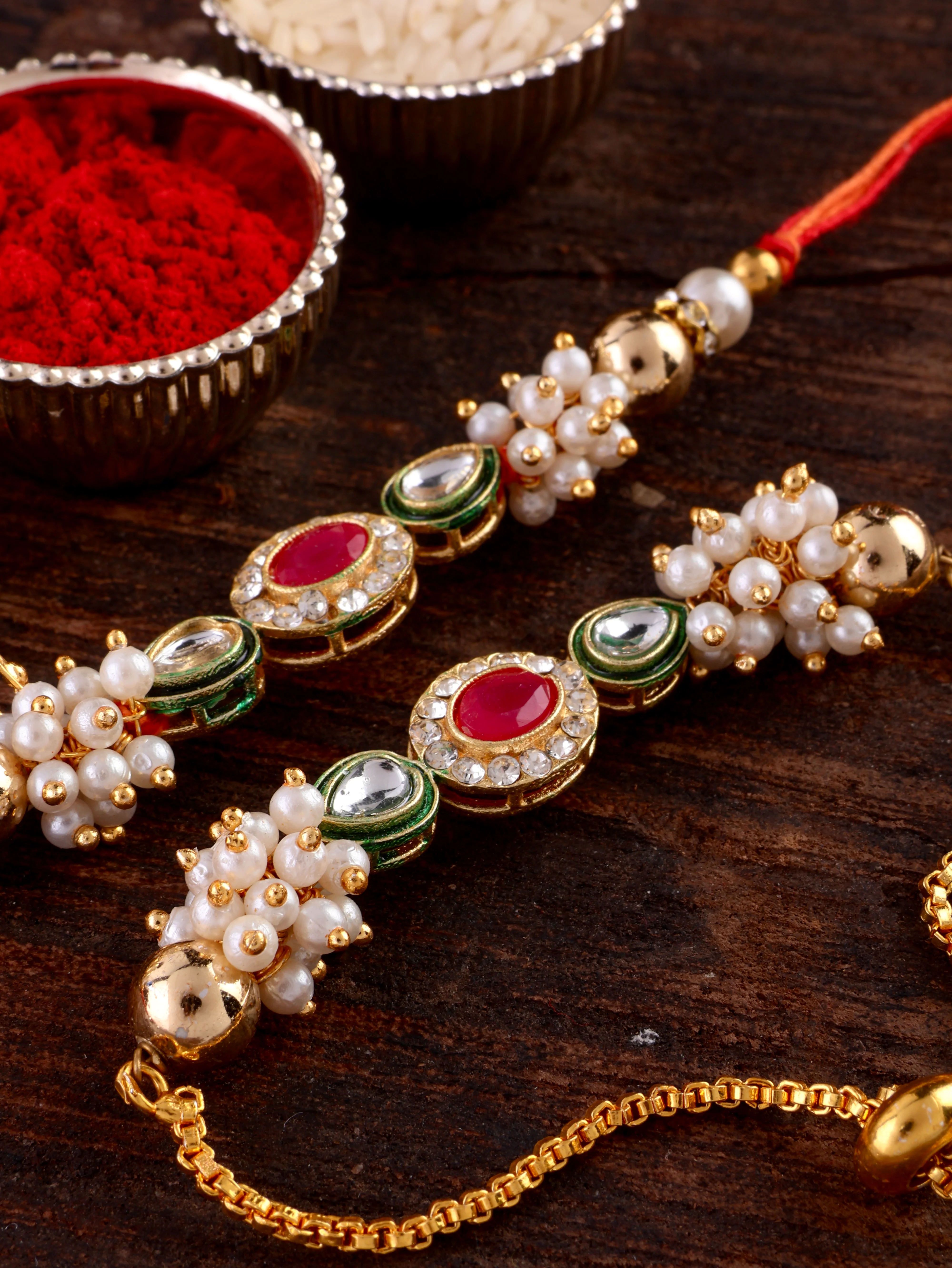 Tantra Bhaiya Rakhi and Bhabhi Bracelet with Card | Tilak Set Included - Image 3