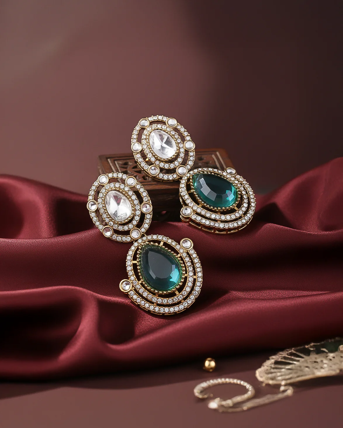 Teal Green Hania Premium Designer Zircone Polki Dupe Earring