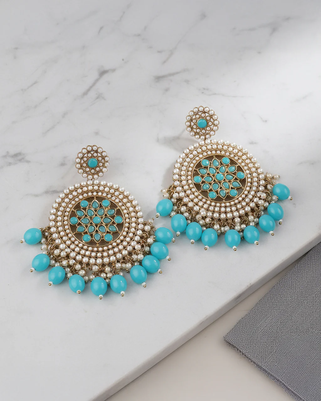 Turquoise Damini Chandbali - Image 4