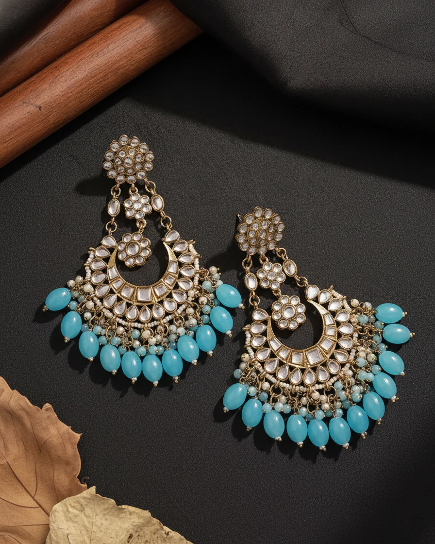 Turquoise Ujala Chandbali - Image 4