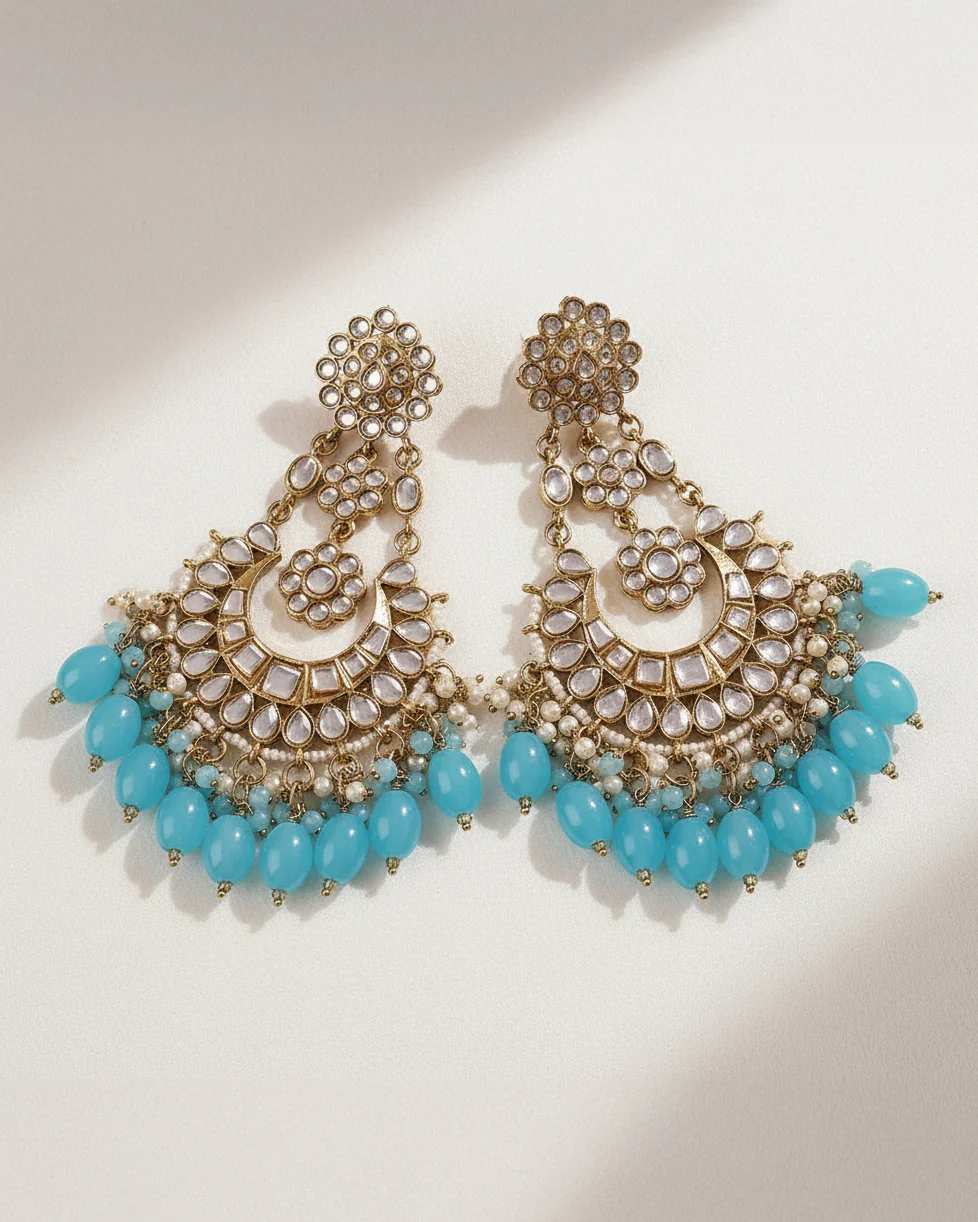 Turquoise Ujala Chandbali - Image 5