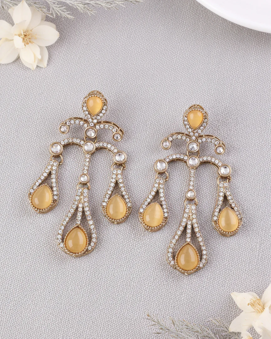 Yellow Urvi Premium Designer Zircone Earring - Image 3