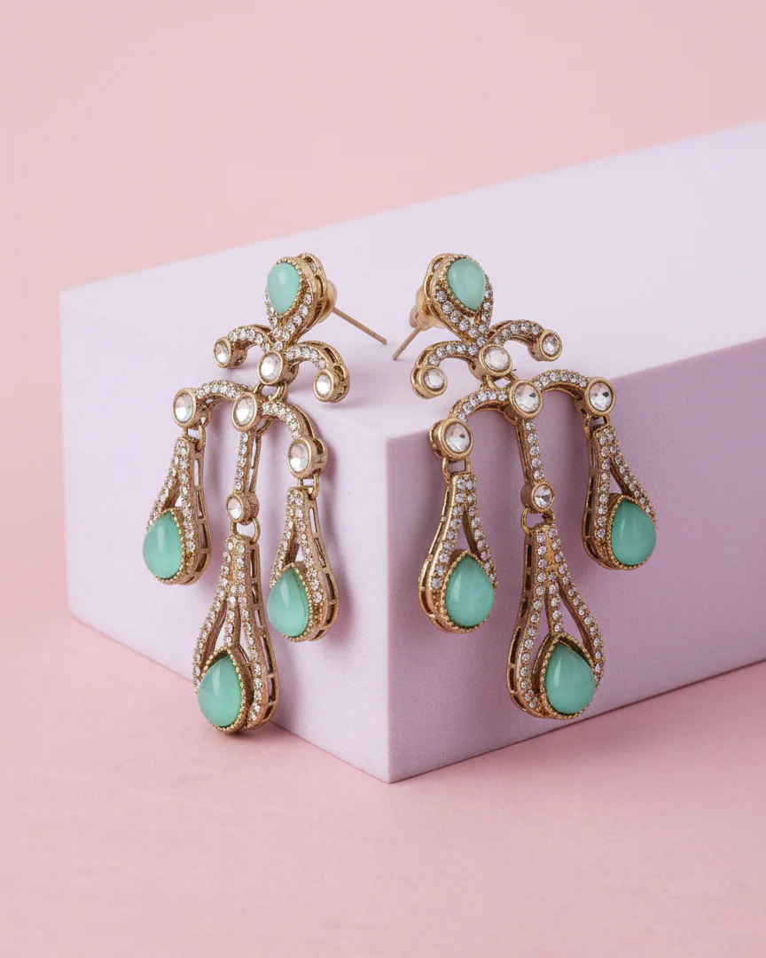 Mint Green Urvi Premium Designer Zircone Earring - Image 2