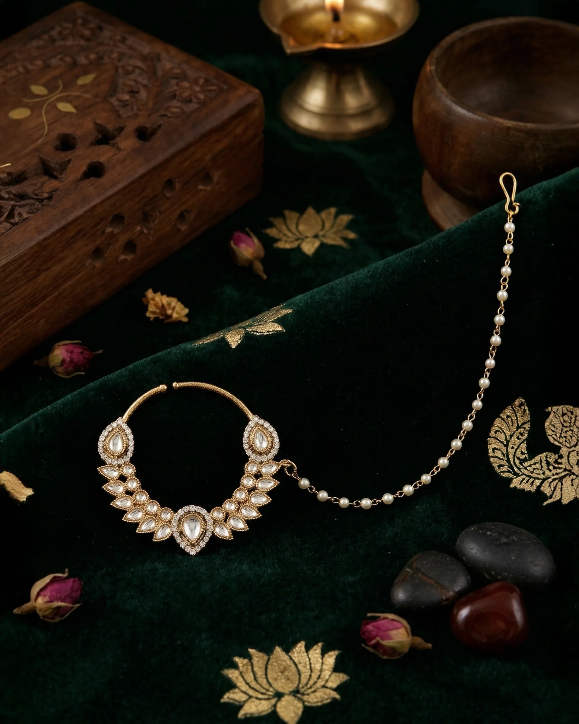 Vikrant Nath Non Pierced Kundan Nose Ring - Image 3